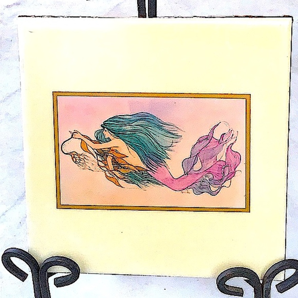 KAREN BAGNARD MERMAID CERAMIC TILE VINTAGE ARTWORK ALTADENA KELP SWIMMER